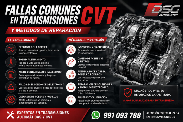Fallas comunes en transmisiones CVT y métodos de reparación